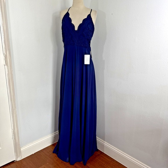 Lulus Maxi Dress Womens Medium Madalyn Navy Bridesmaid Formal Hoco Prom Y2K - Picture 1 of 12